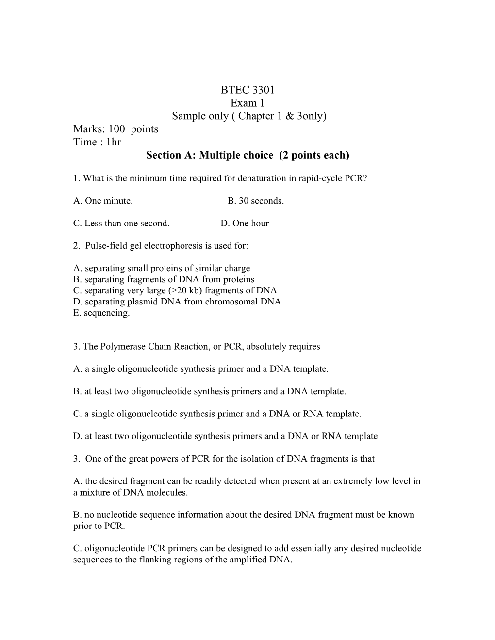 Section A: Multiple Choice (2 Points Each)