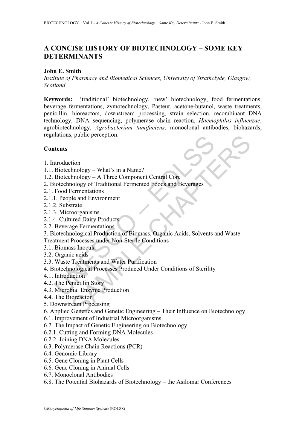 A Concise History of Biotechnology – Some Key Determinants - John E