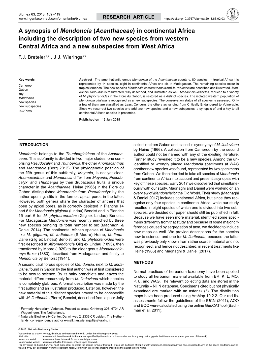 A Synopsis of Mendoncia (Acanthaceae) in Continental Africa