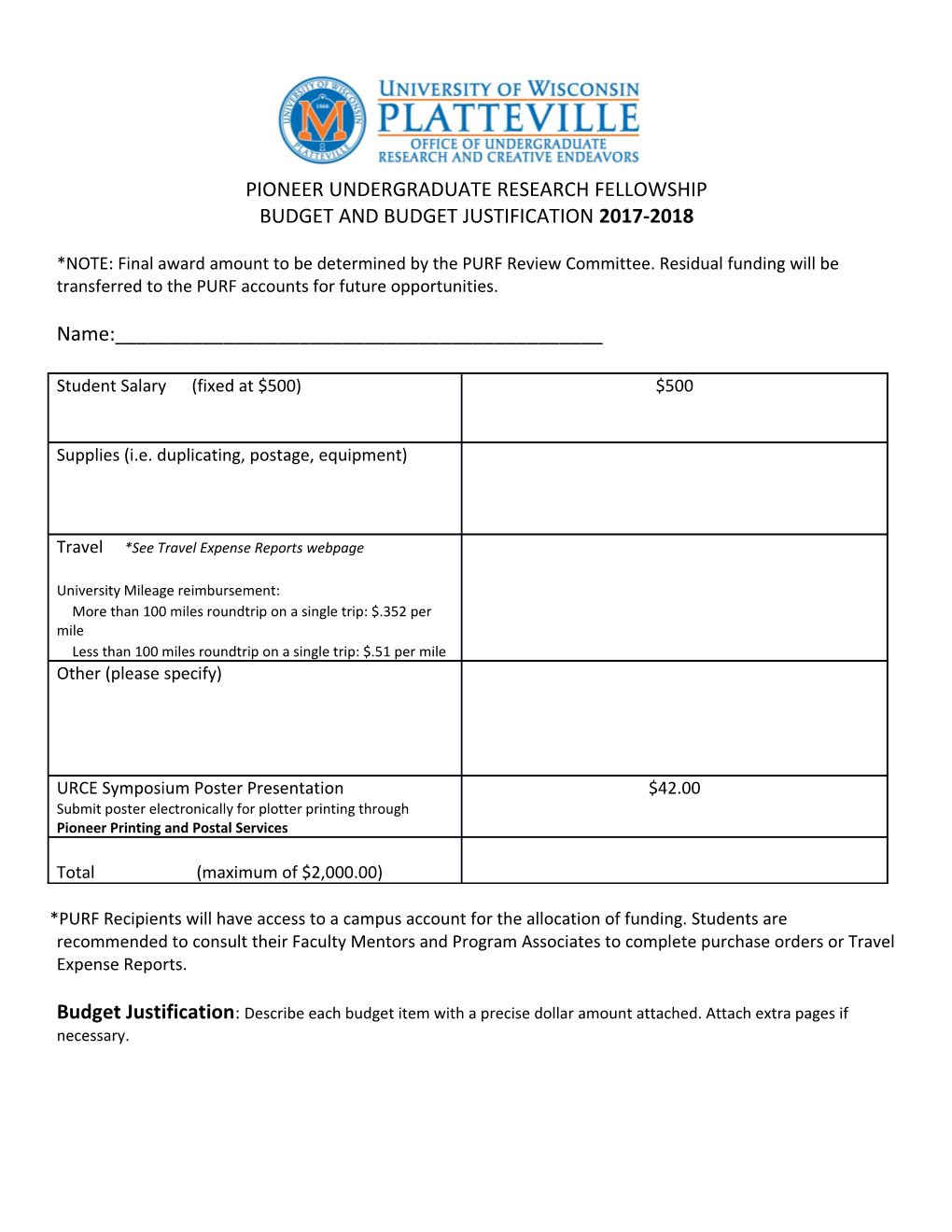 Pioneer Undergraduate Research Fellowship