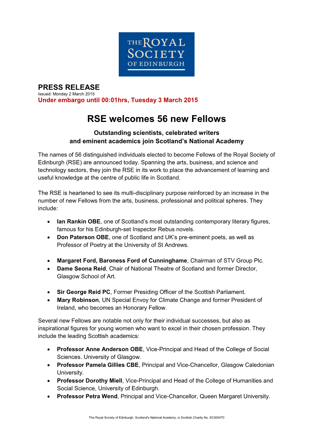 RSE Welcomes 56 New Fellows