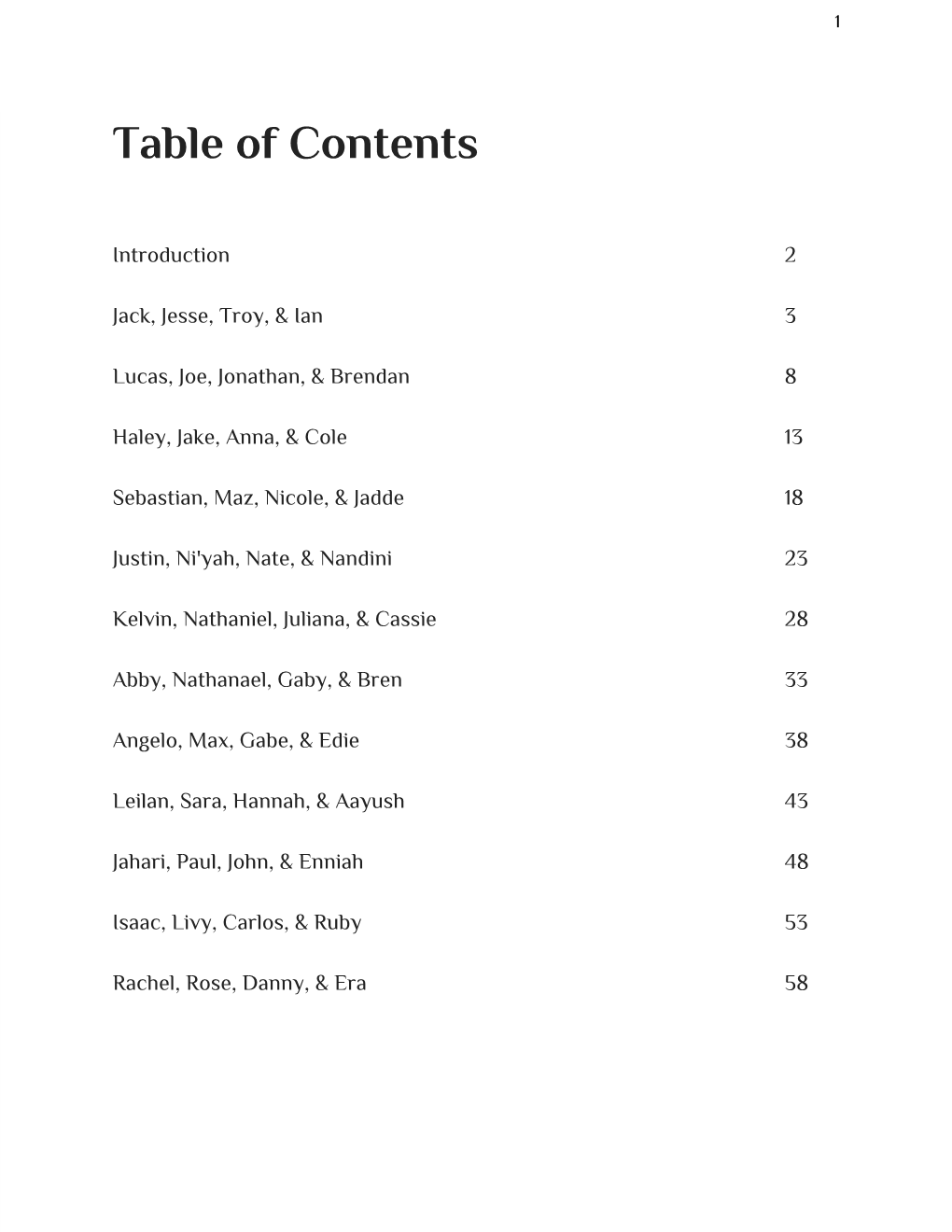 Table of Contents