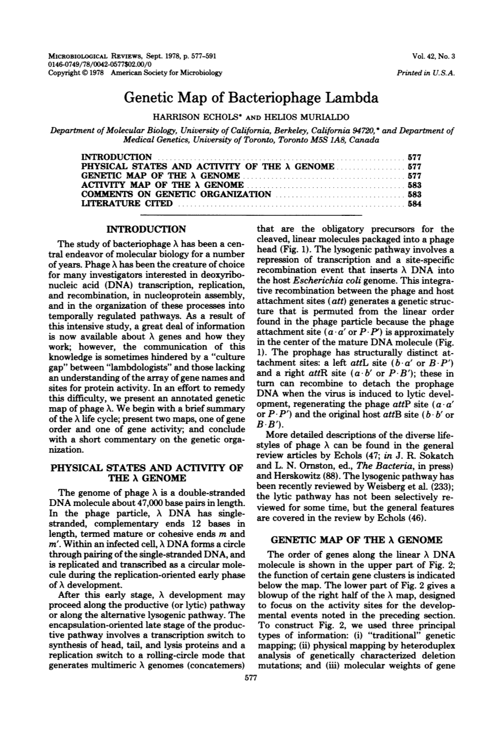 Genetic Map of Bacteriophage Lambda