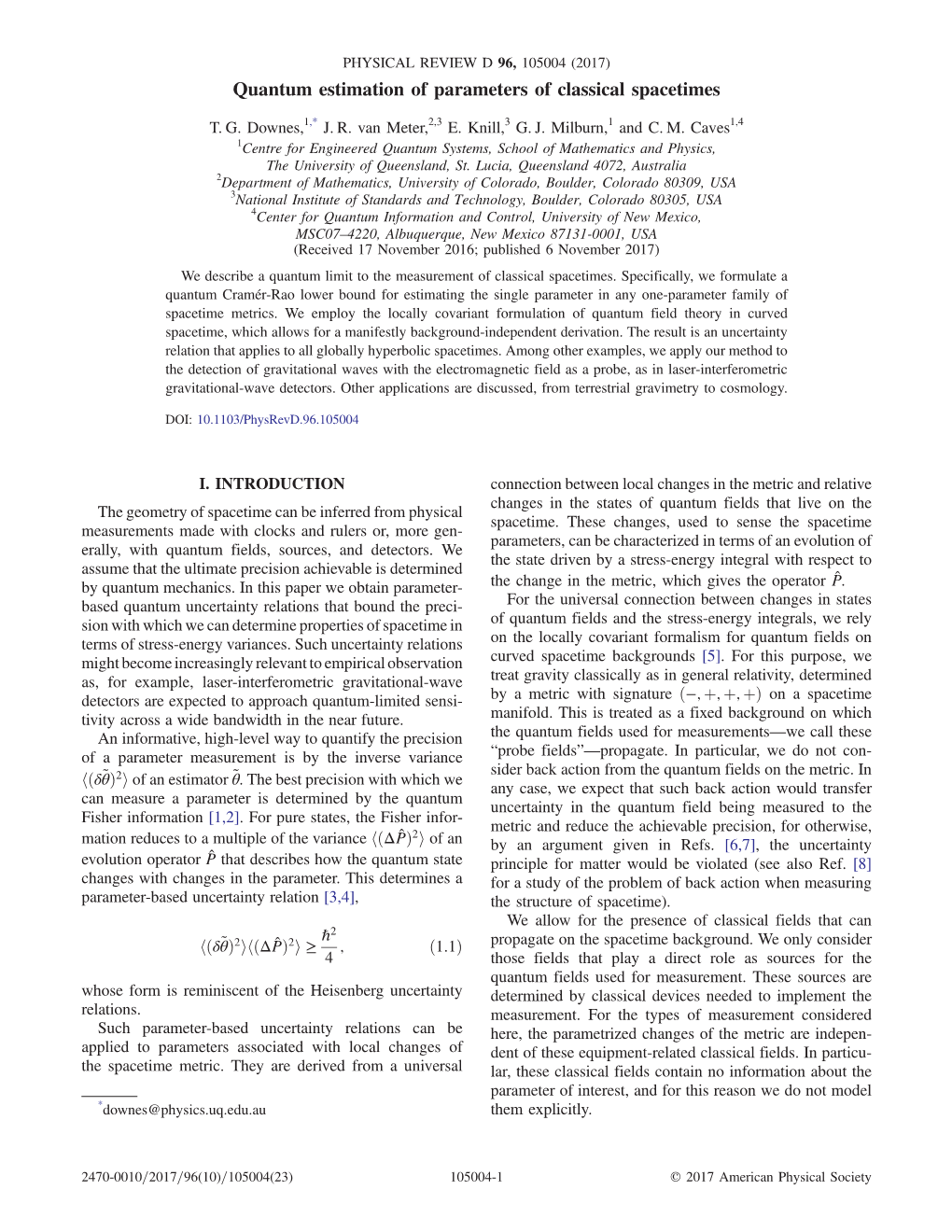 Quantum Estimation of Parameters of Classical Spacetimes