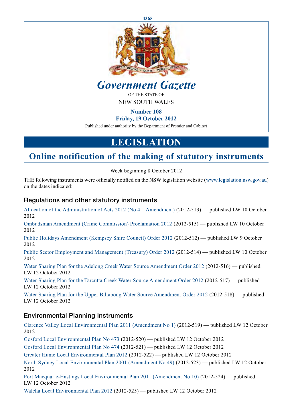 New South Wales Government Gazette No. 42 of 19 October