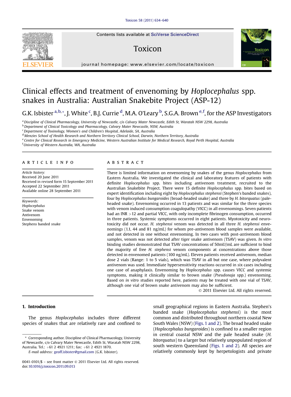 Clinical Effects and Treatment of Envenoming by Hoplocephalus Spp