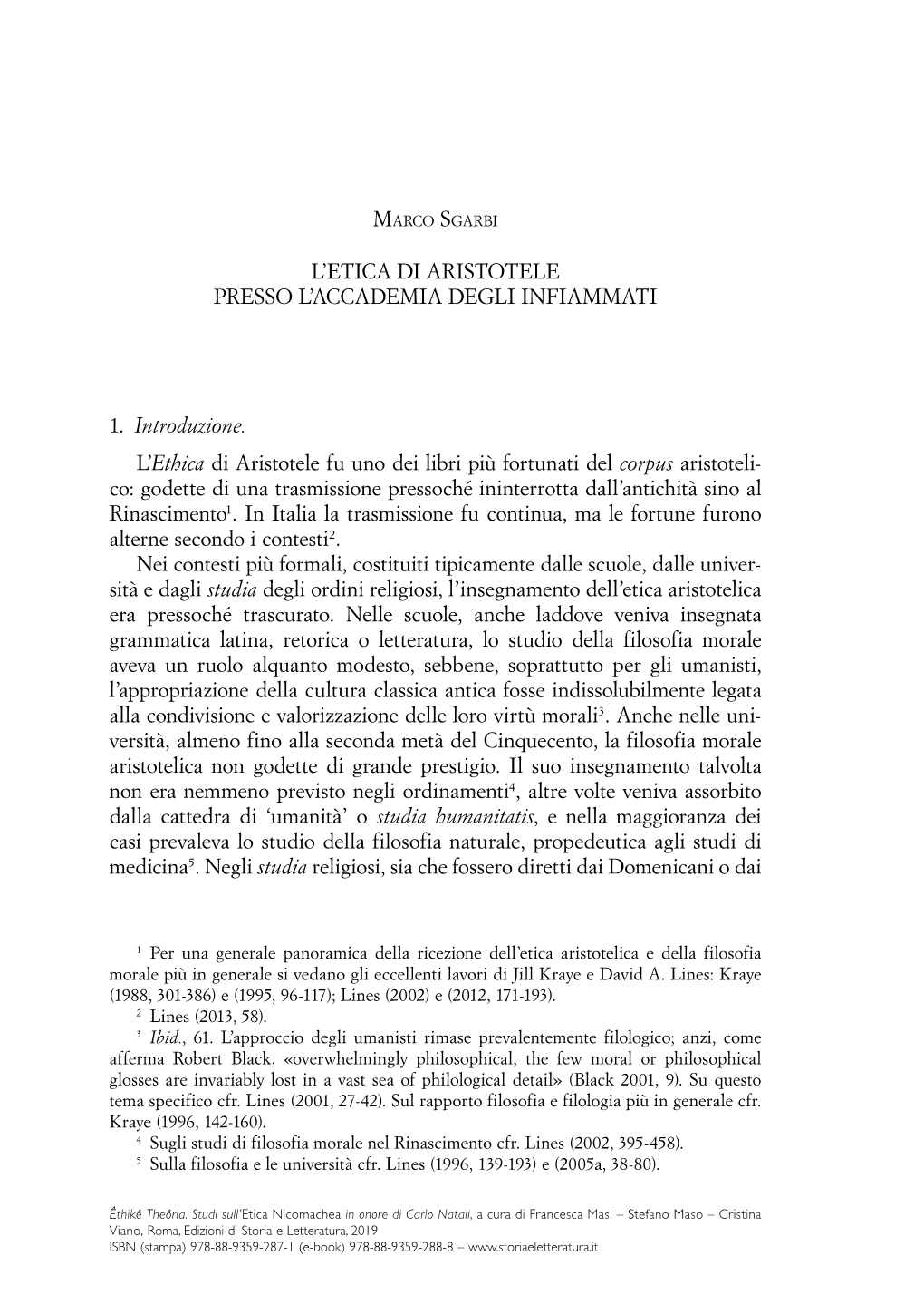 L'etica Di Aristotele Presso L'accademia Degli Infiammati