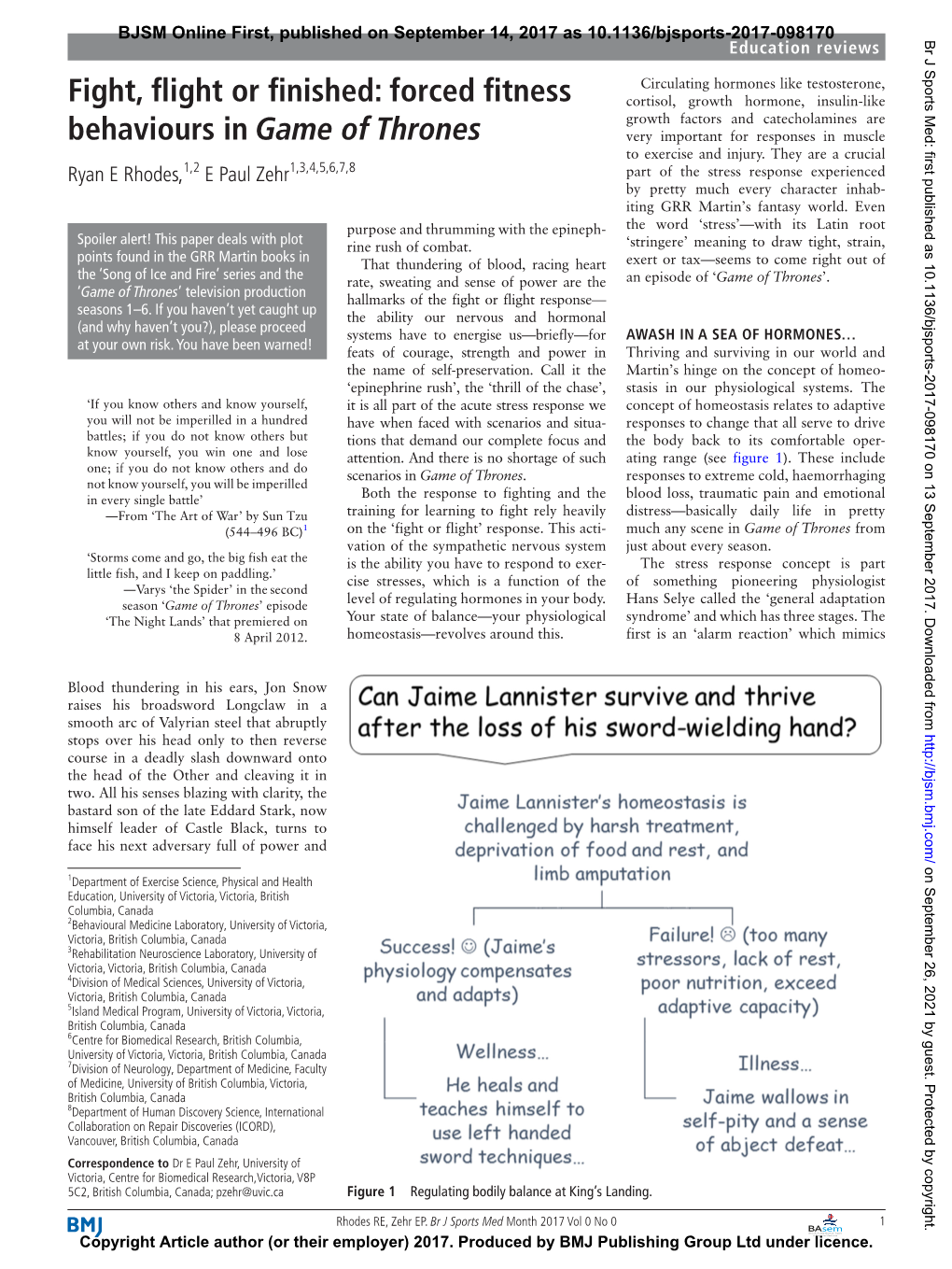 Fight, Flight Or Finished: Forced Fitness Behaviours in Game of Thrones