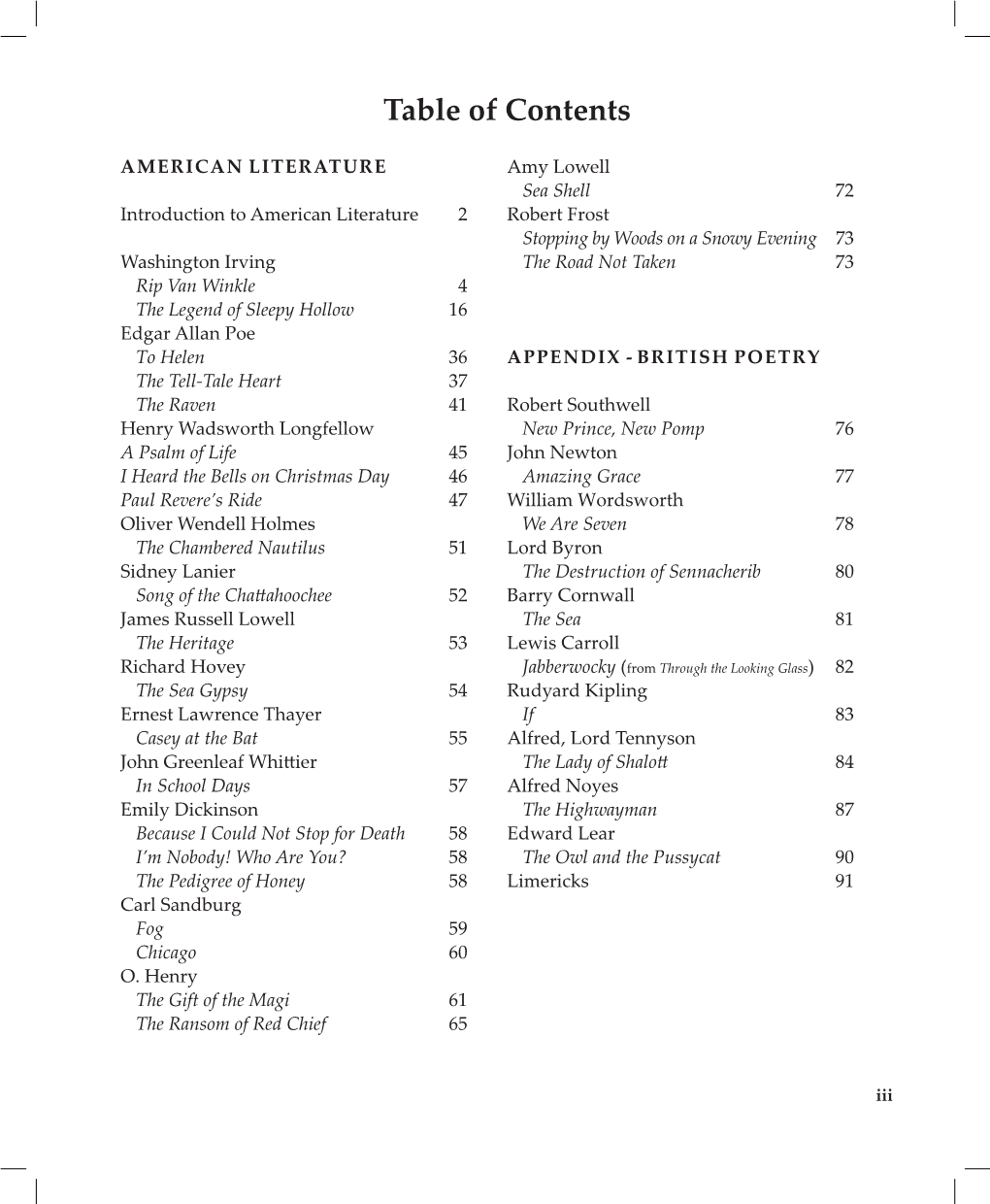 Table of Contents