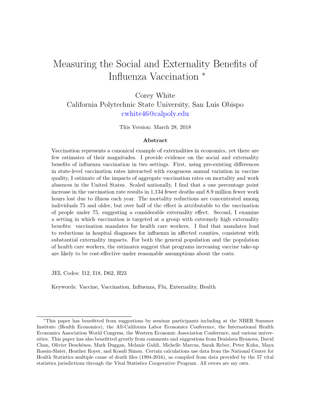 Measuring the Social and Externality Benefits of Influenza Vaccination