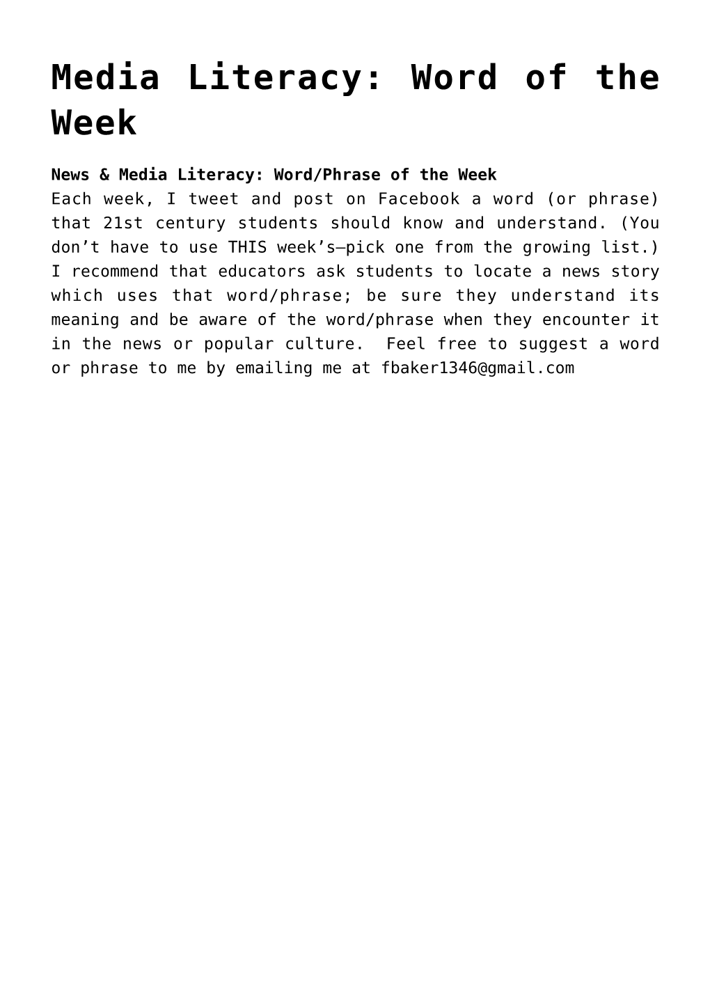 Media Literacy: Word of the Week