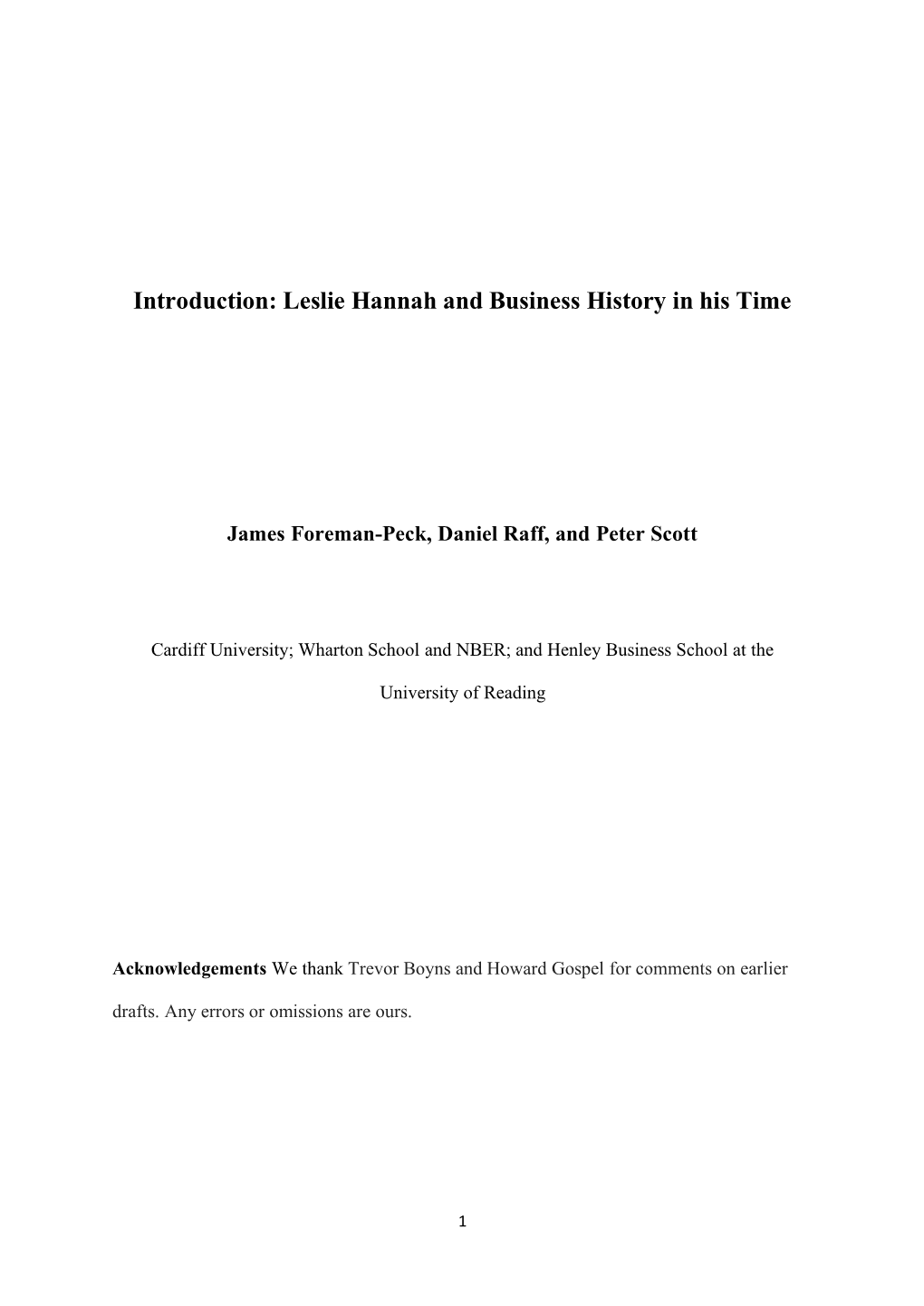 Introduction: Leslie Hannah and Business History in His Time