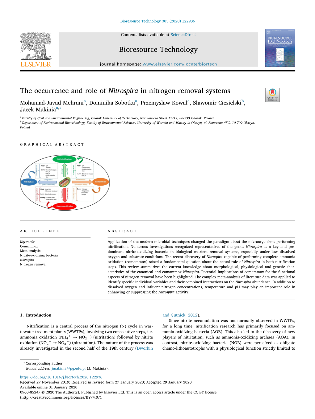 The Occurrence and Role of Nitrospira in Nitrogen Removal Systems