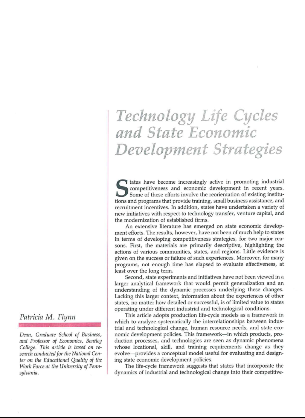 Technology Life Cycles and State Economic Development Strategies