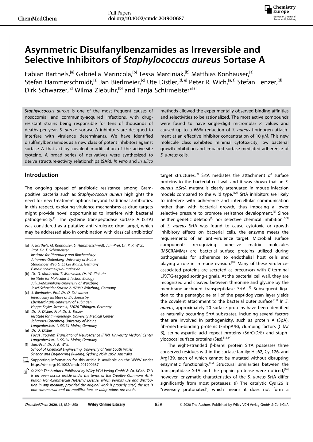 Asymmetric Disulfanylbenzamides As Irreversible and Selective Inhibitors