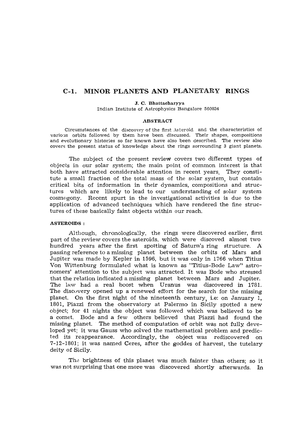 C-L. MINOR PLANETS and PLANETARY RINGS