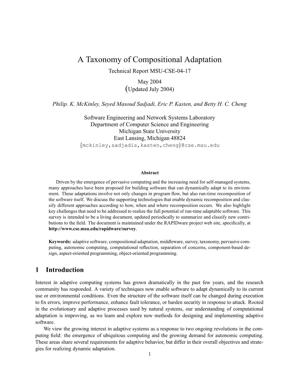 A Taxonomy of Compositional Adaptation Technical Report MSU-CSE-04-17 May 2004 (Updated July 2004)