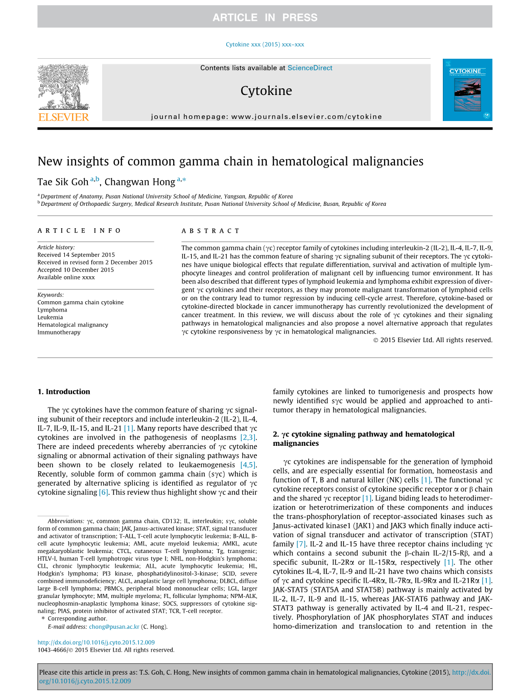 New Insights of Common Gamma Chain in Hematological Malignancies