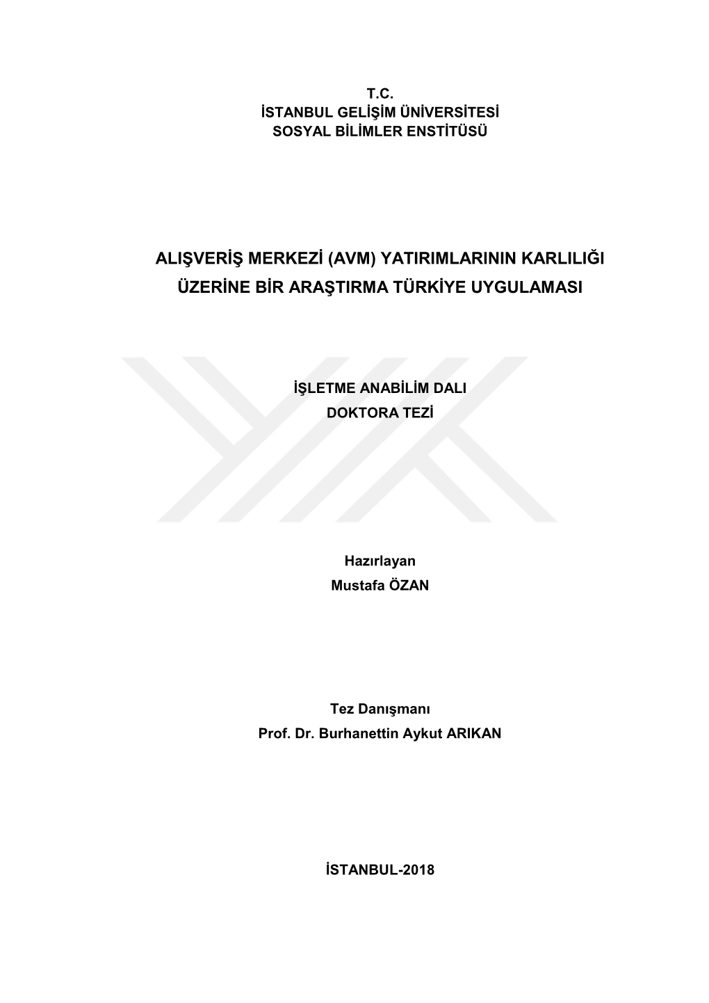 Alışveriş Merkezi (AVM) Yatırımlarının Karlılığı Üzerine Bir Araştırma Türkiye Uygulaması