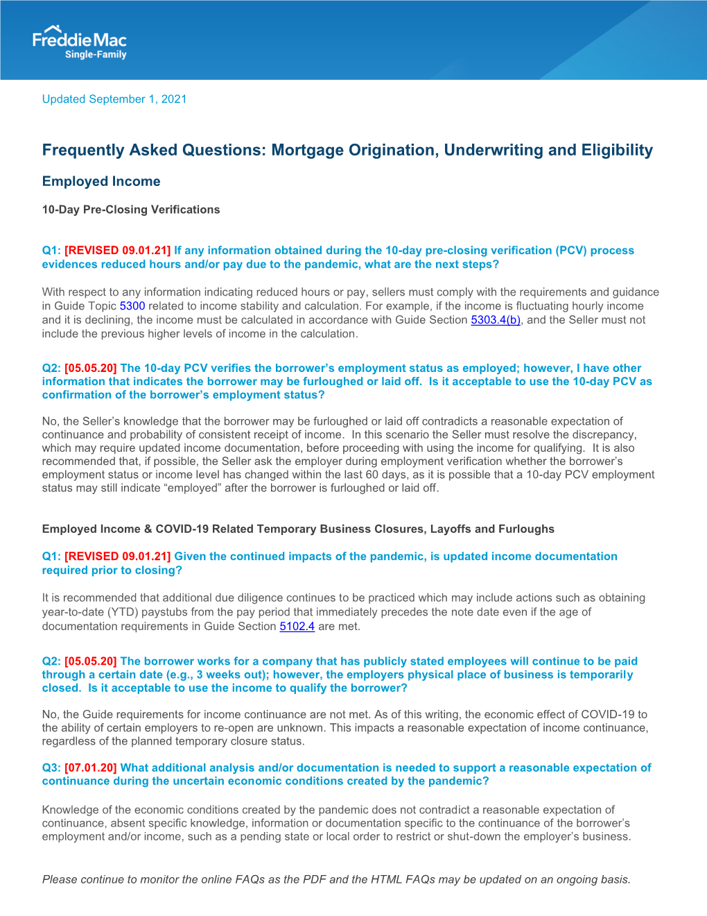 Mortgage Origination, Underwriting and Eligibility