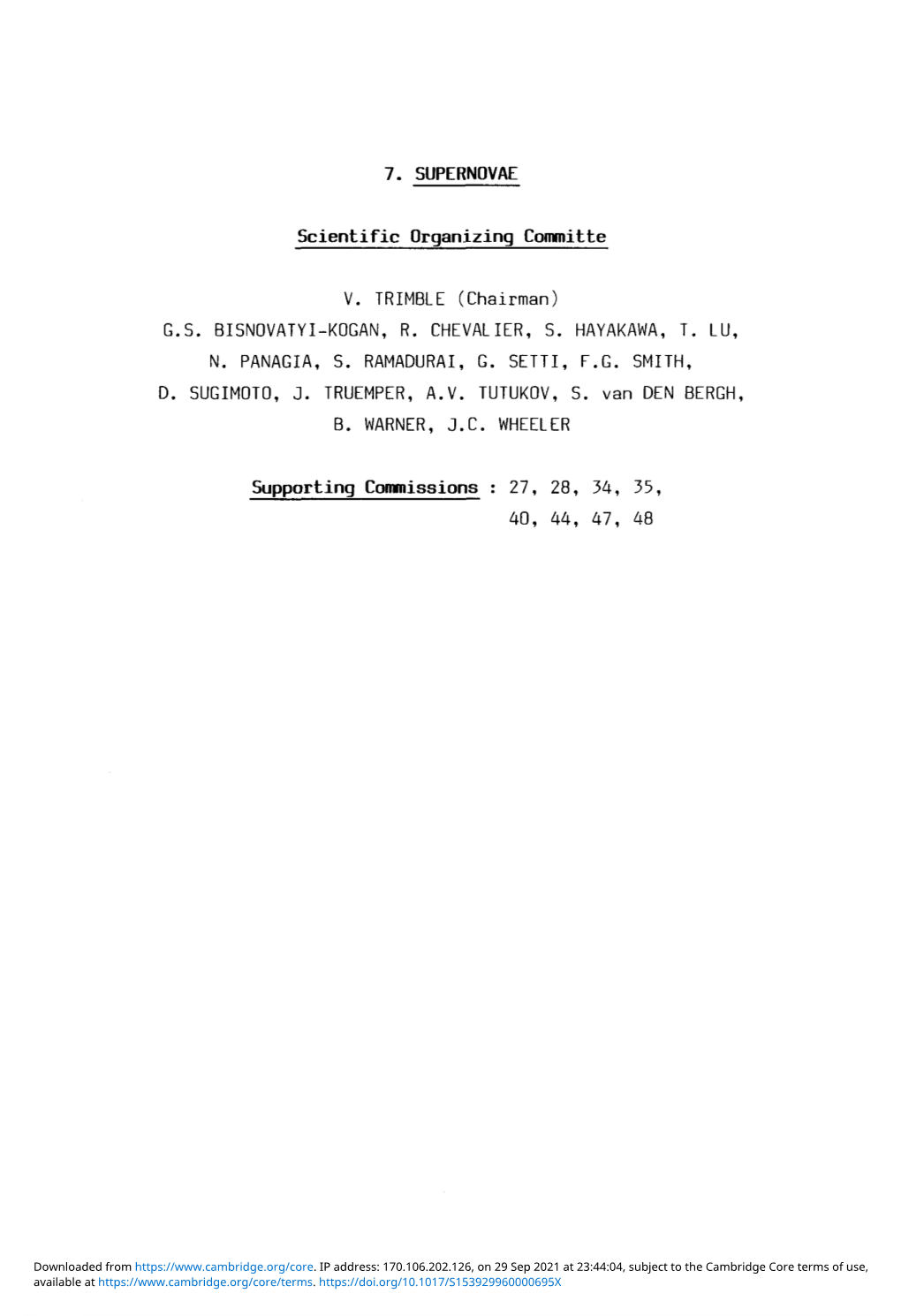 7. SUPERNOVAE Scientific Organizing Committe V. TRIMBLE