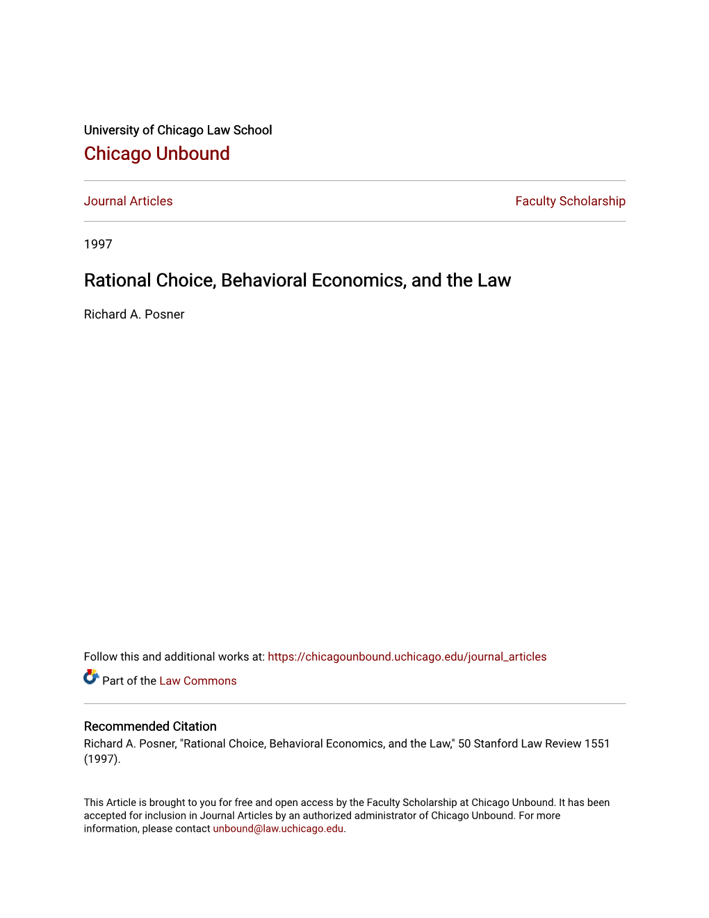 Rational Choice, Behavioral Economics, and the Law