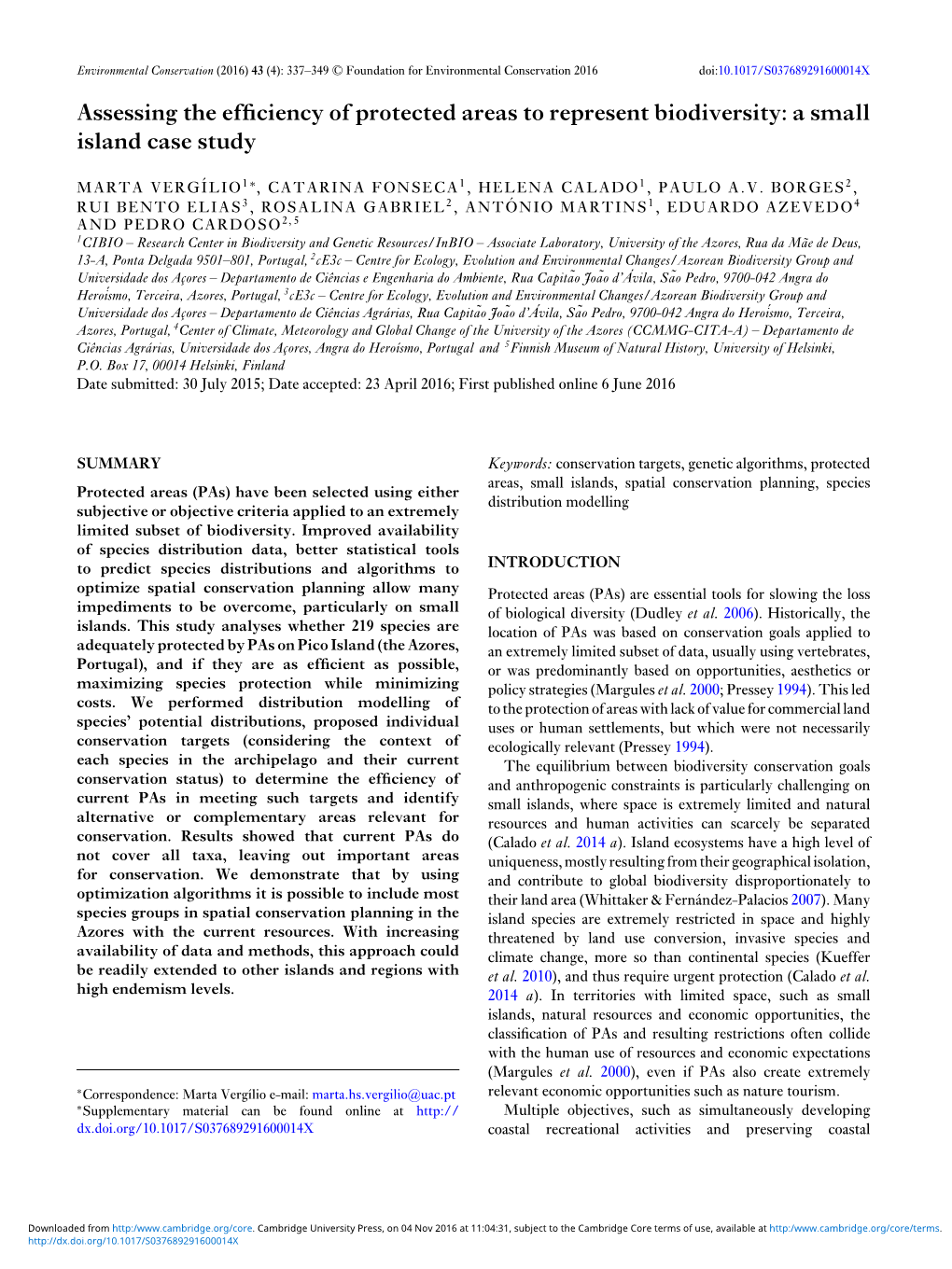 Assessing the Efficiency of Protected Areas to Represent Biodiversity