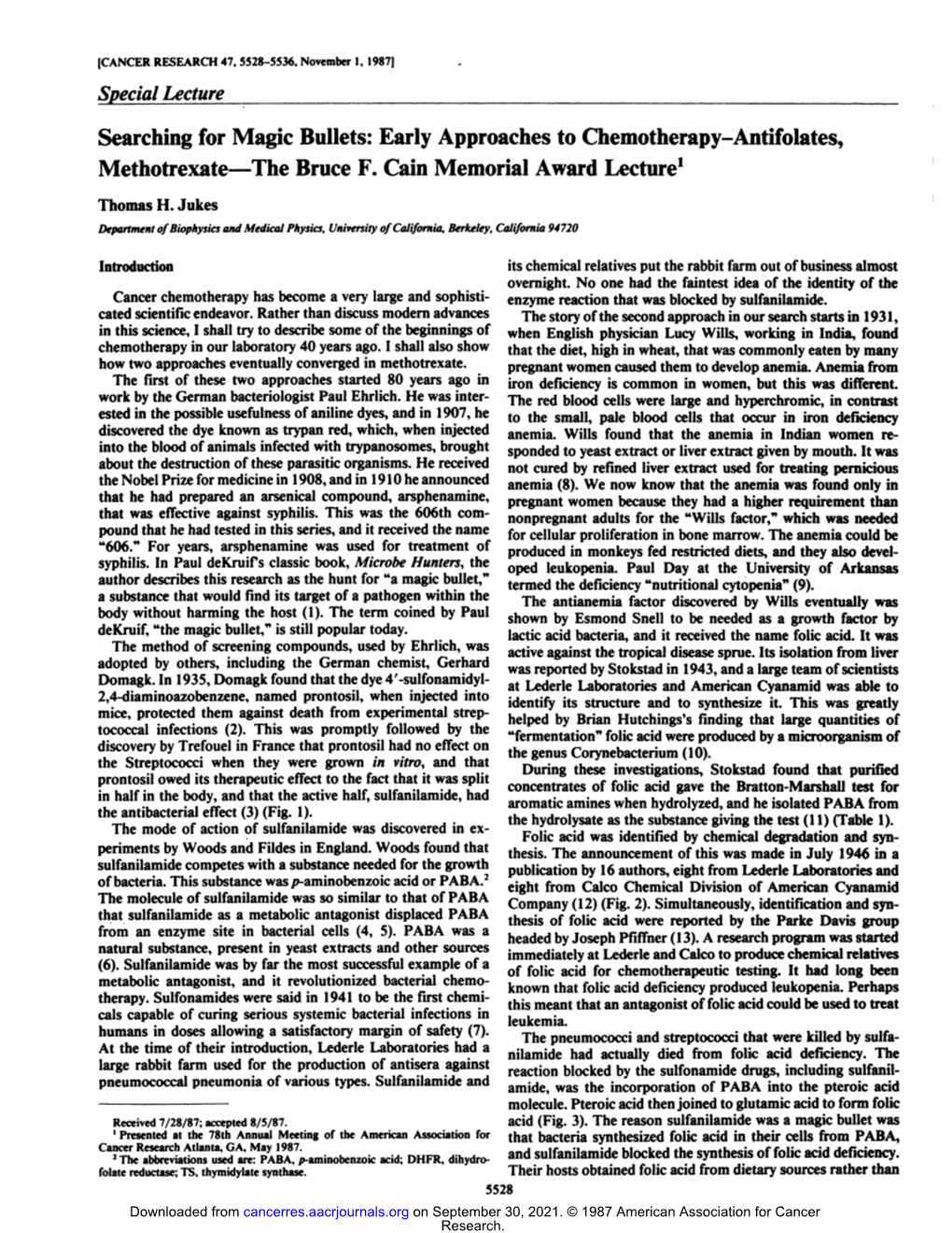 Early Approaches to Chemotherapy-Antifolates, Methotrexateâ€”The Bruce F