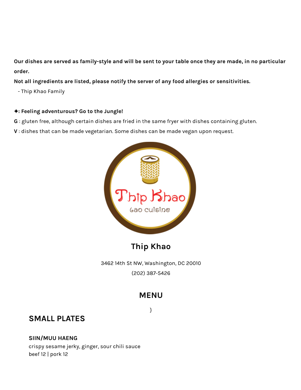 Thip Khao MENU