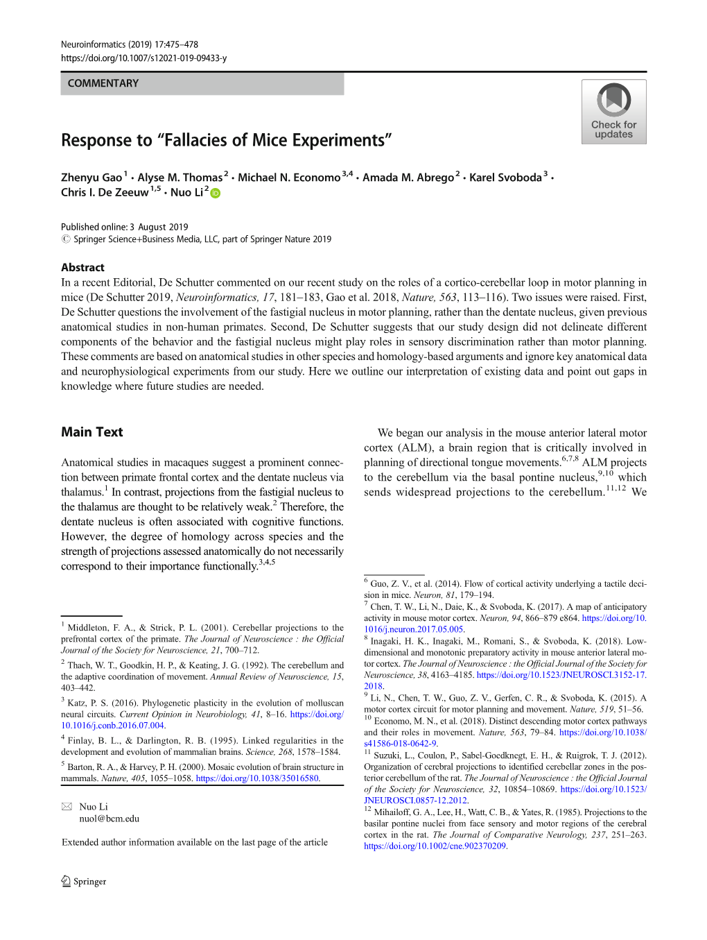 Response to “Fallacies of Mice Experiments”