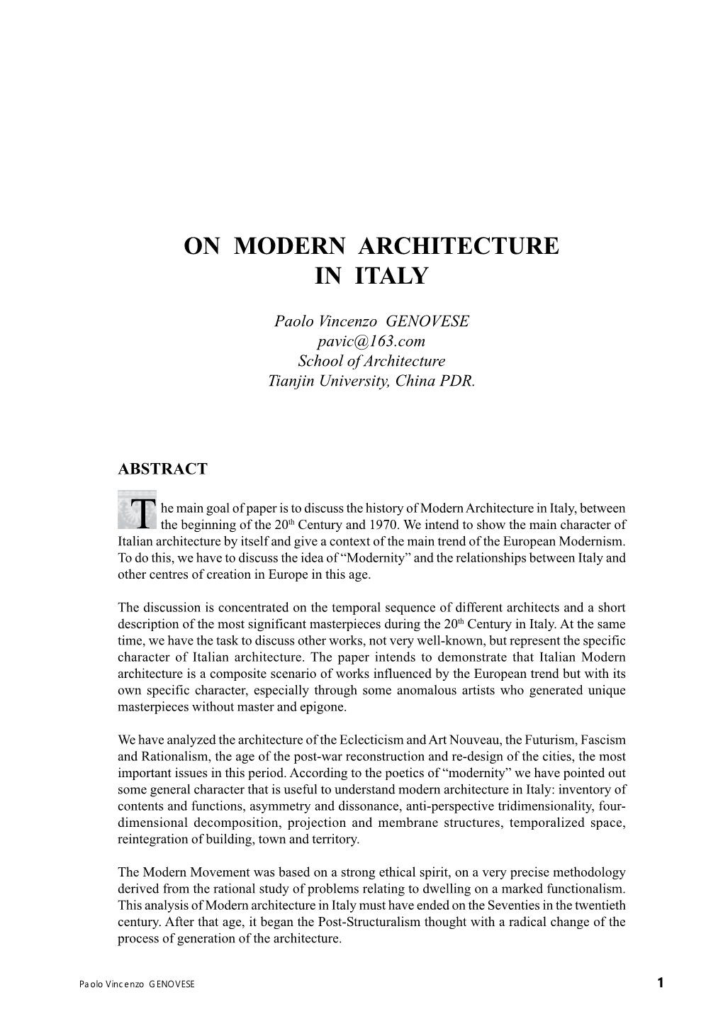 On Modern Architecture in Italy