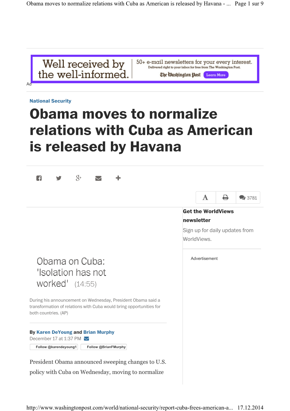 Obama Moves to Normalize Relations with Cuba As American Is Released by Havana -