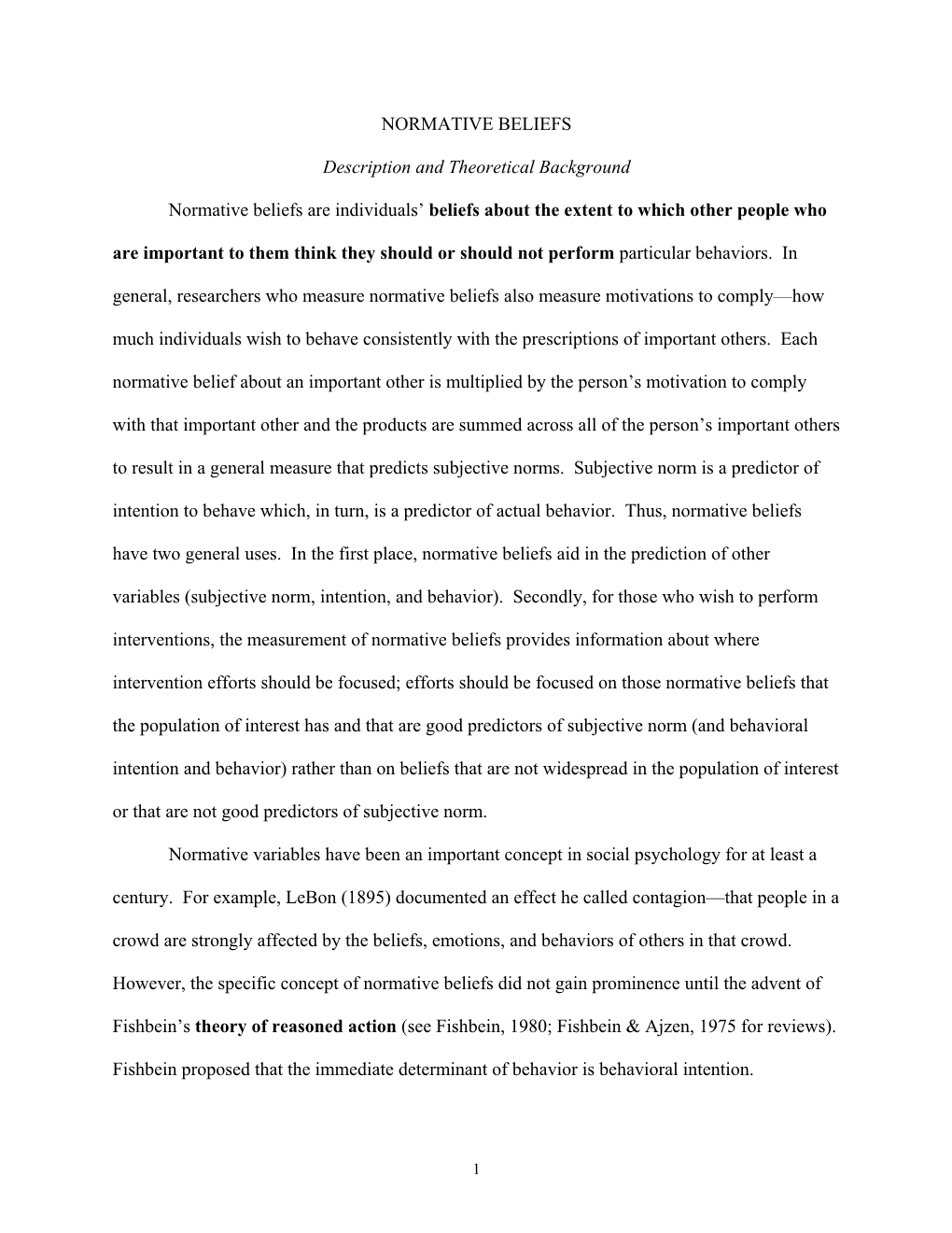 NORMATIVE BELIEFS Description and Theoretical Background