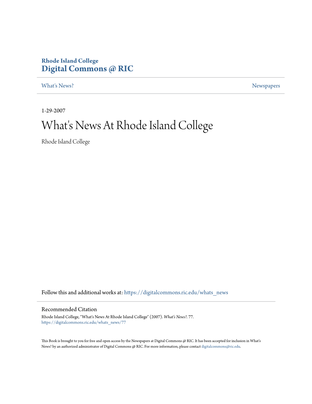 What's News at Rhode Island College Rhode Island College