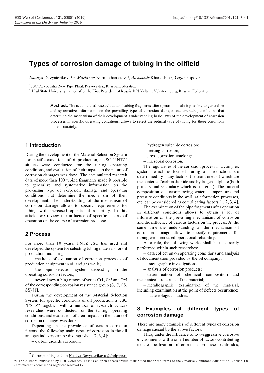 Types of Corrosion Damage of Tubing in the Oilfield