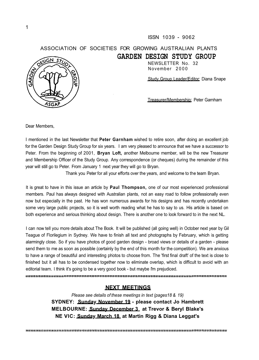 GARDEN DESIGN STUDY GROUP NEWSLETTER No