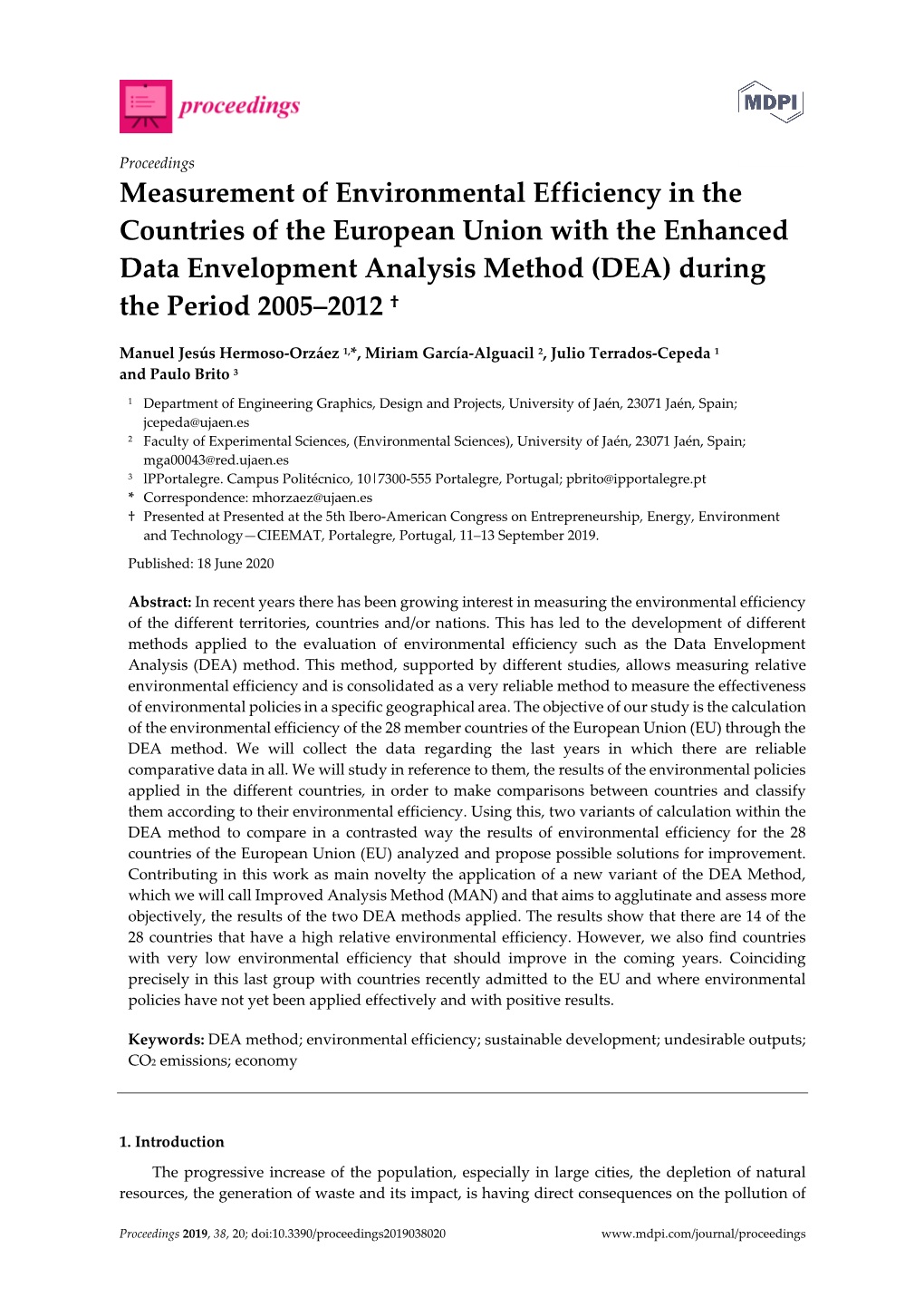 Measurement of Environmental Efficiency in the Countries of the European Union with the Enhanced Data Envelopment Analysis Method (DEA) During the Period 2005–2012 †