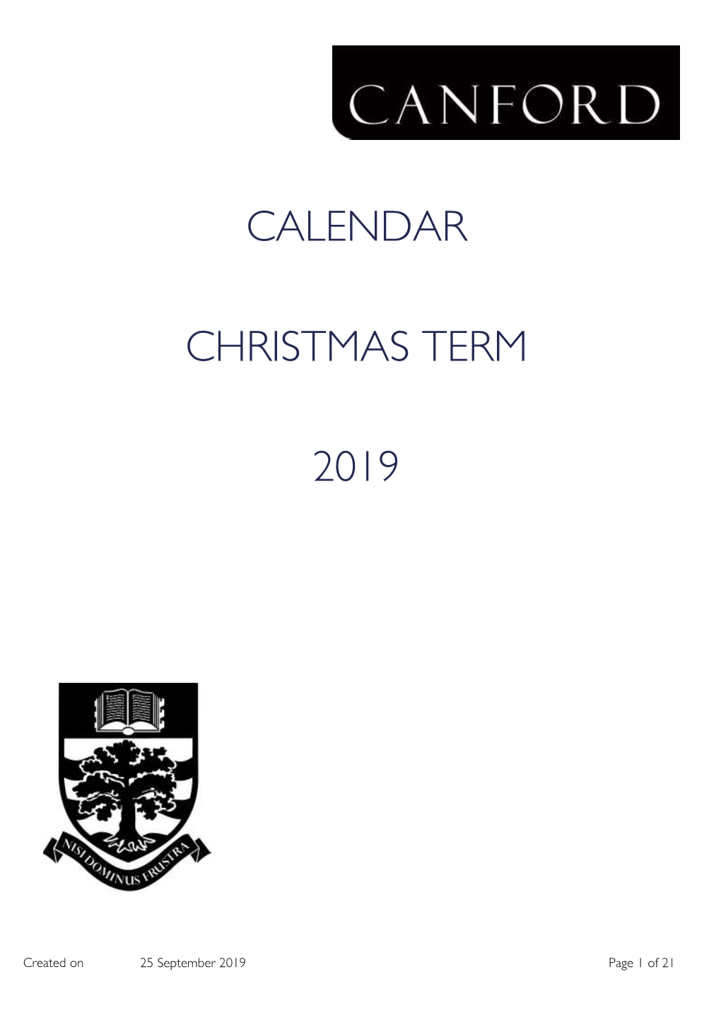 Calendar Christmas Term 2019