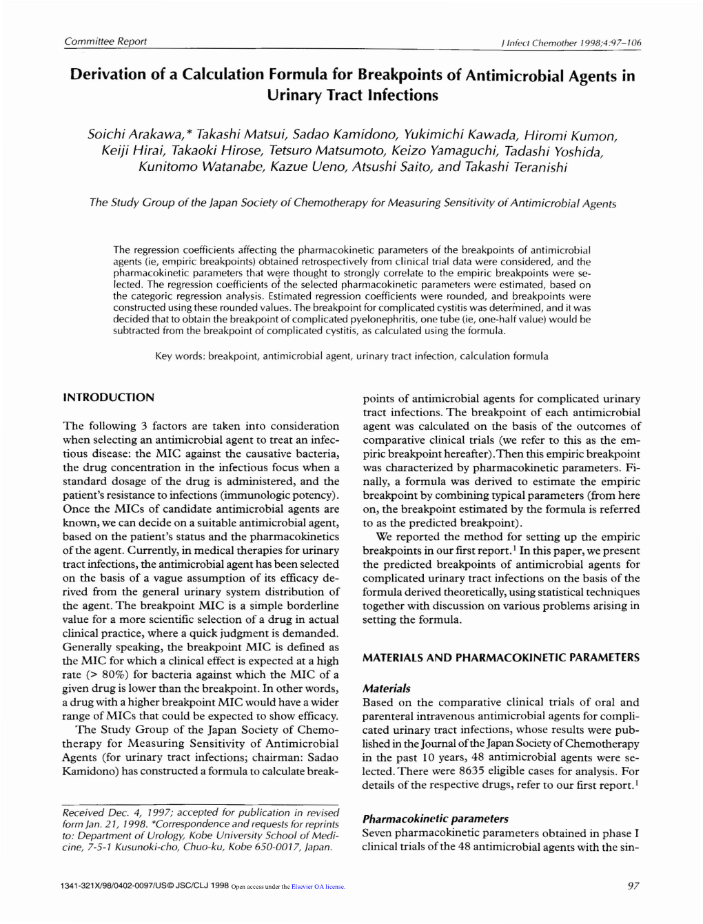 Derivation of a Calculation Formula for Breakpoints of Antimicrobial Agents in Urinary Tract Infections