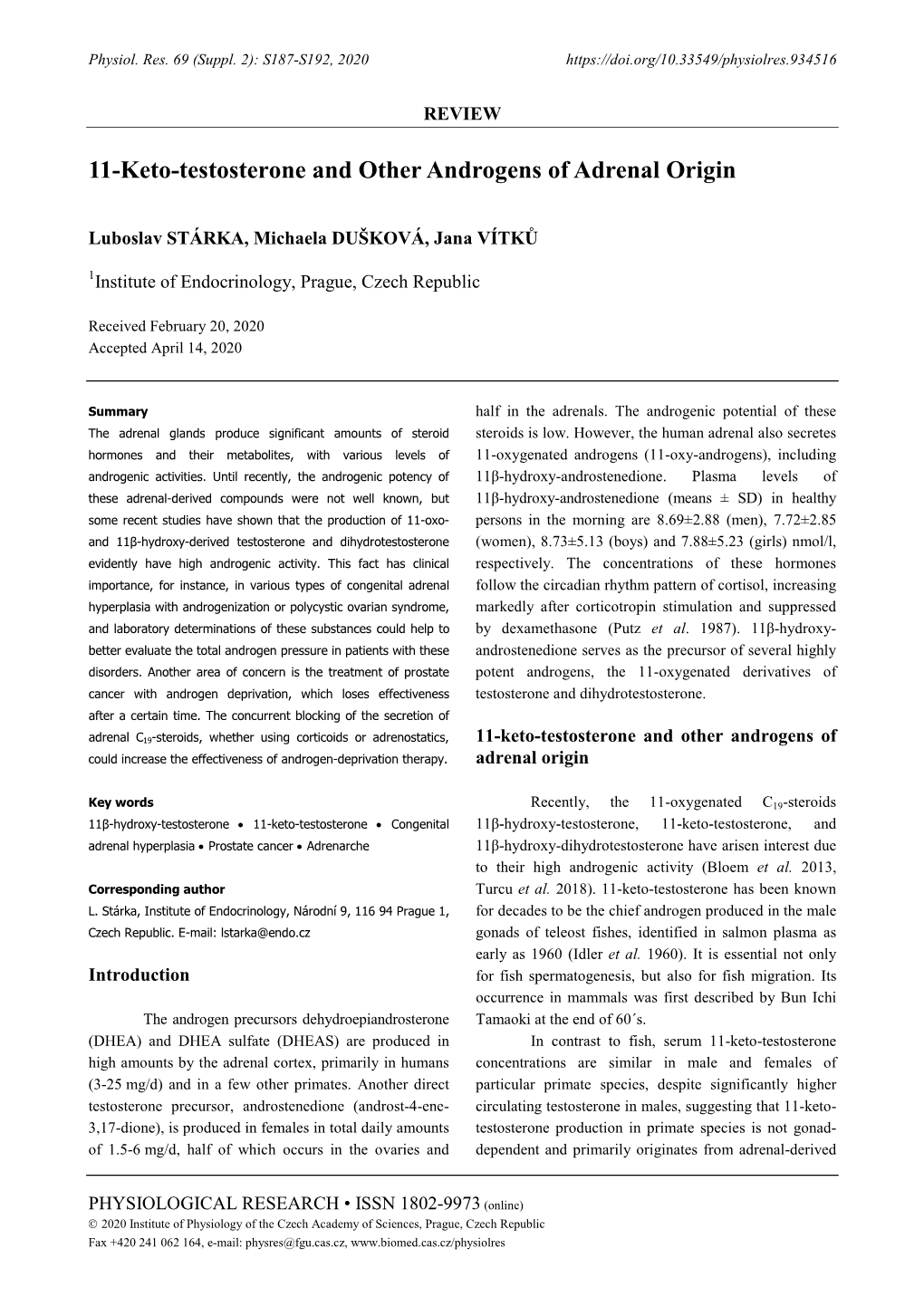 11-Keto-Testosterone and Other Androgens of Adrenal Origin