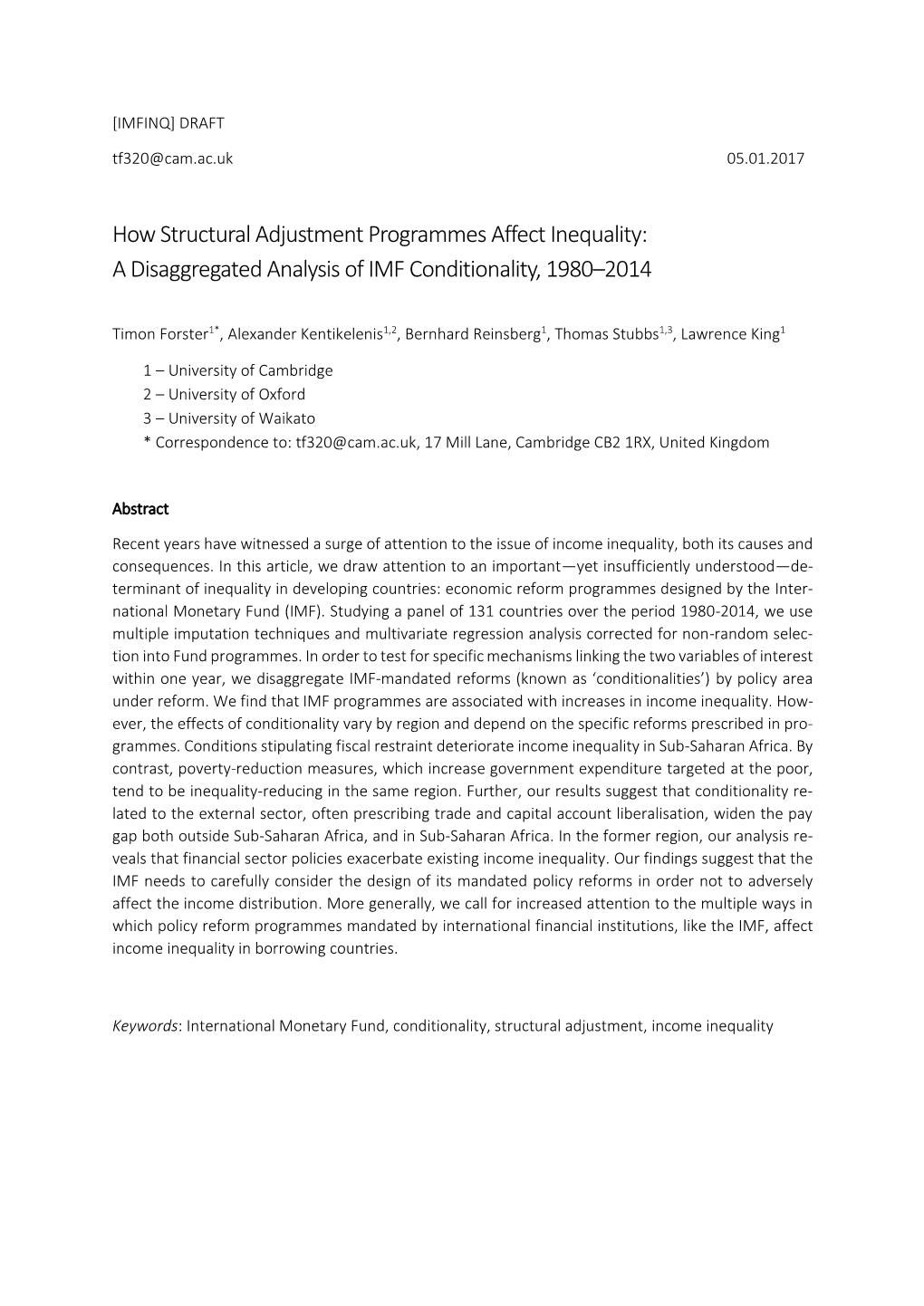 How Structural Adjustment Programmes Affect Inequality: a Disaggregated Analysis of IMF Conditionality, 1980–2014