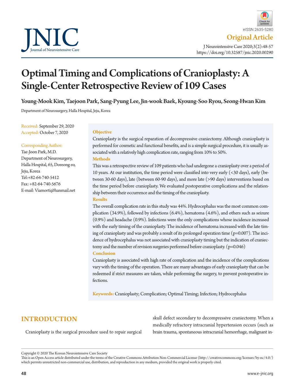 Optimal Timing and Complications of Cranioplasty