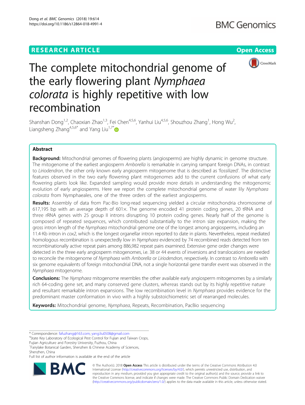 The Complete Mitochondrial Genome of the Early Flowering Plant