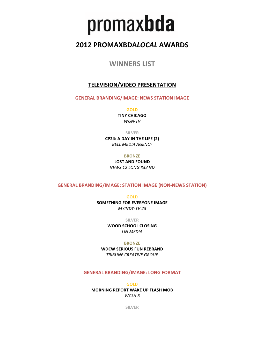 2012 Promaxbdalocal Awards Winners List