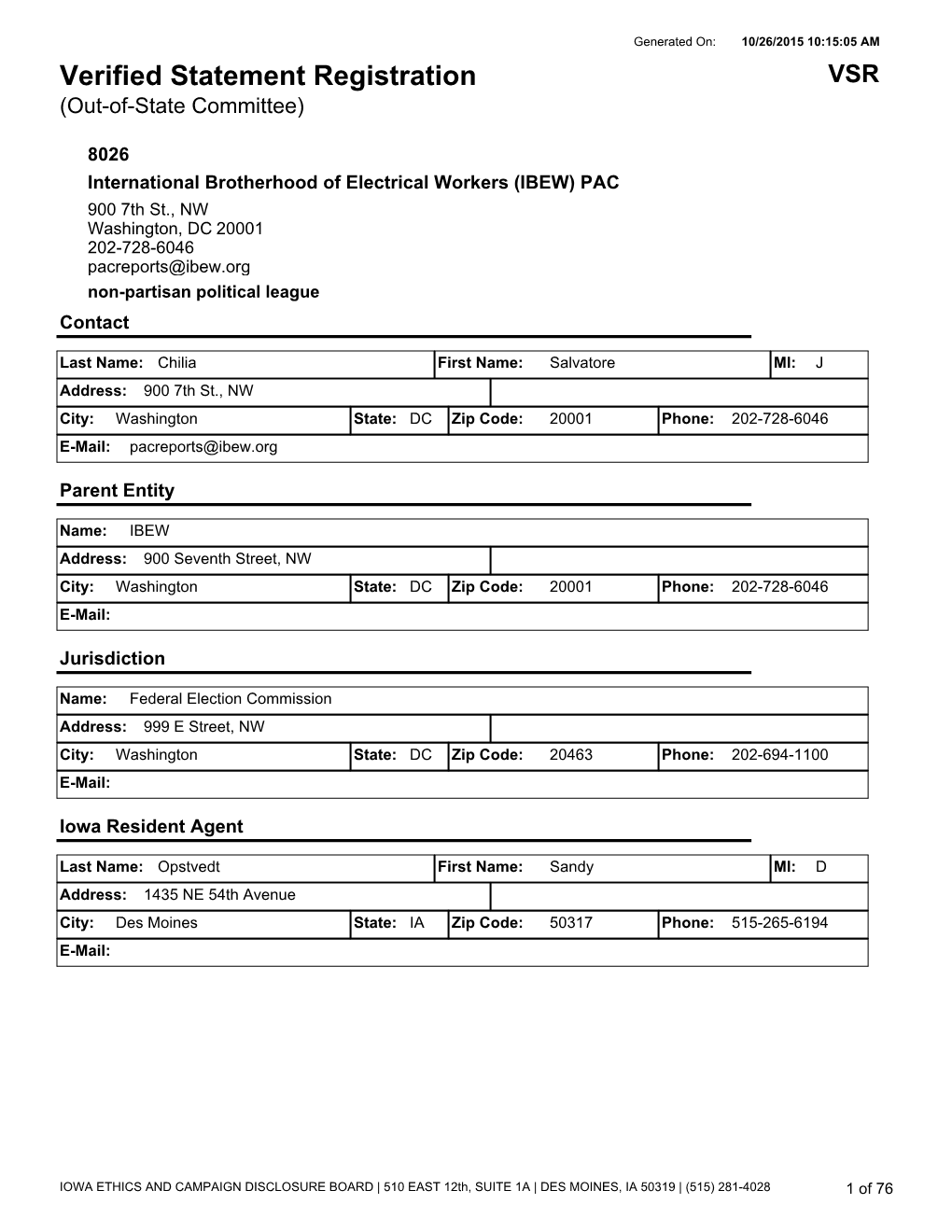 Verified Statement Registration VSR (Out-Of-State Committee)