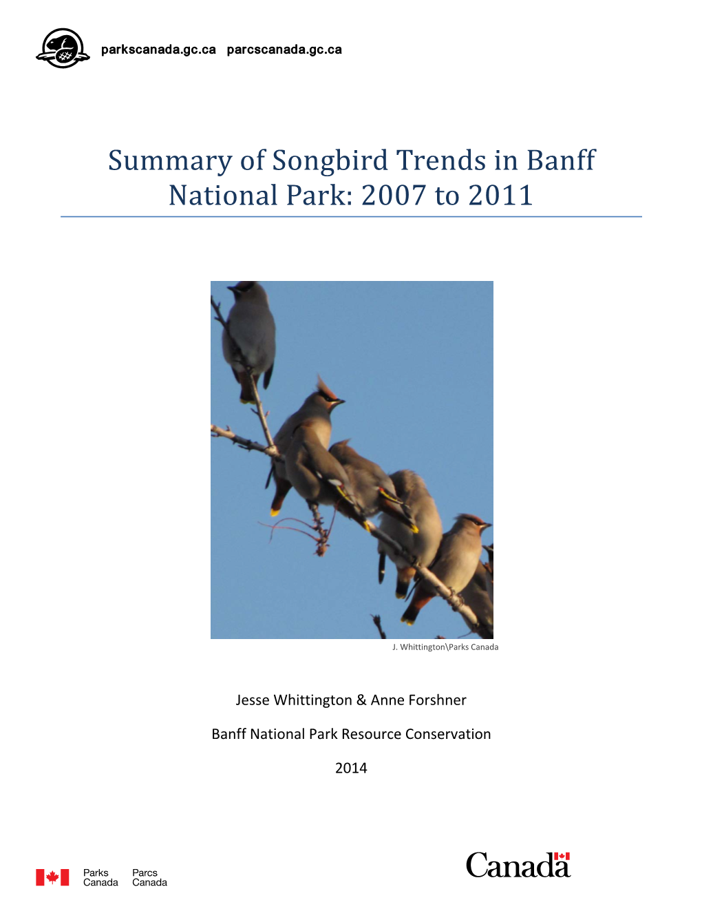 Summary of Songbird Trends in Banff National Park: 2007 to 2011