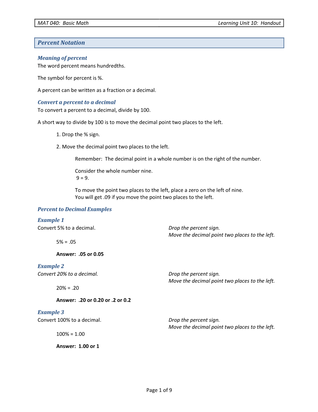 Percent Notation