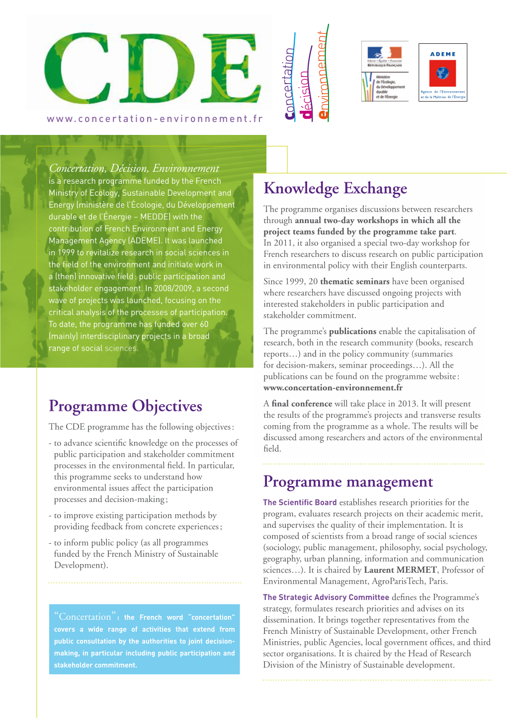 Programme Objectives Knowledge Exchange Programme Management