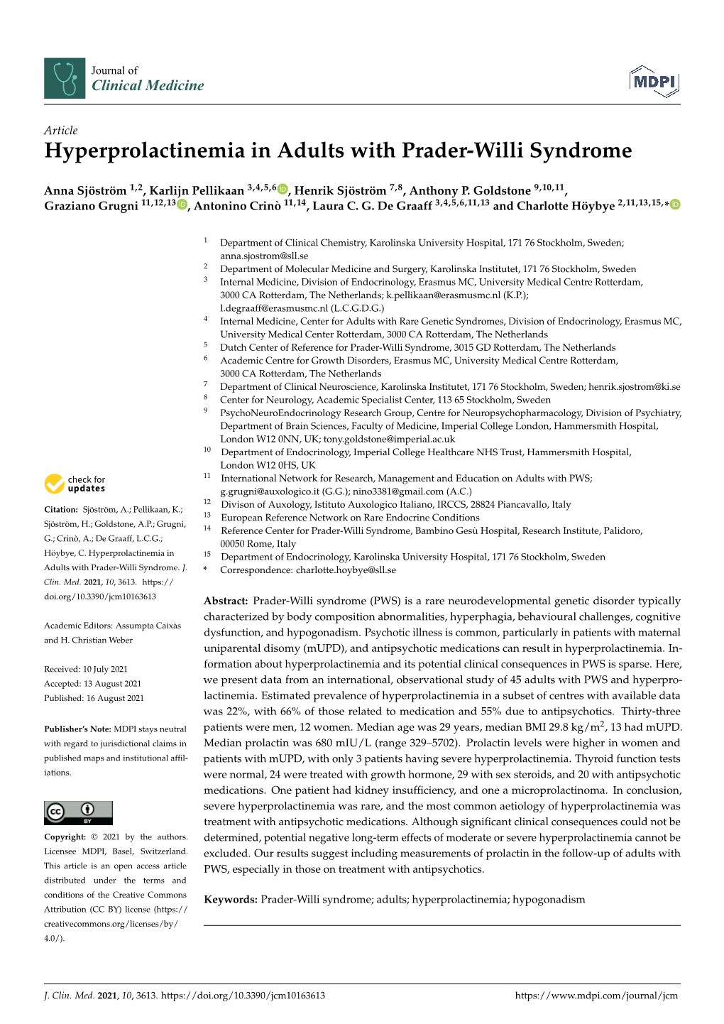 Hyperprolactinemia in Adults with Prader-Willi Syndrome