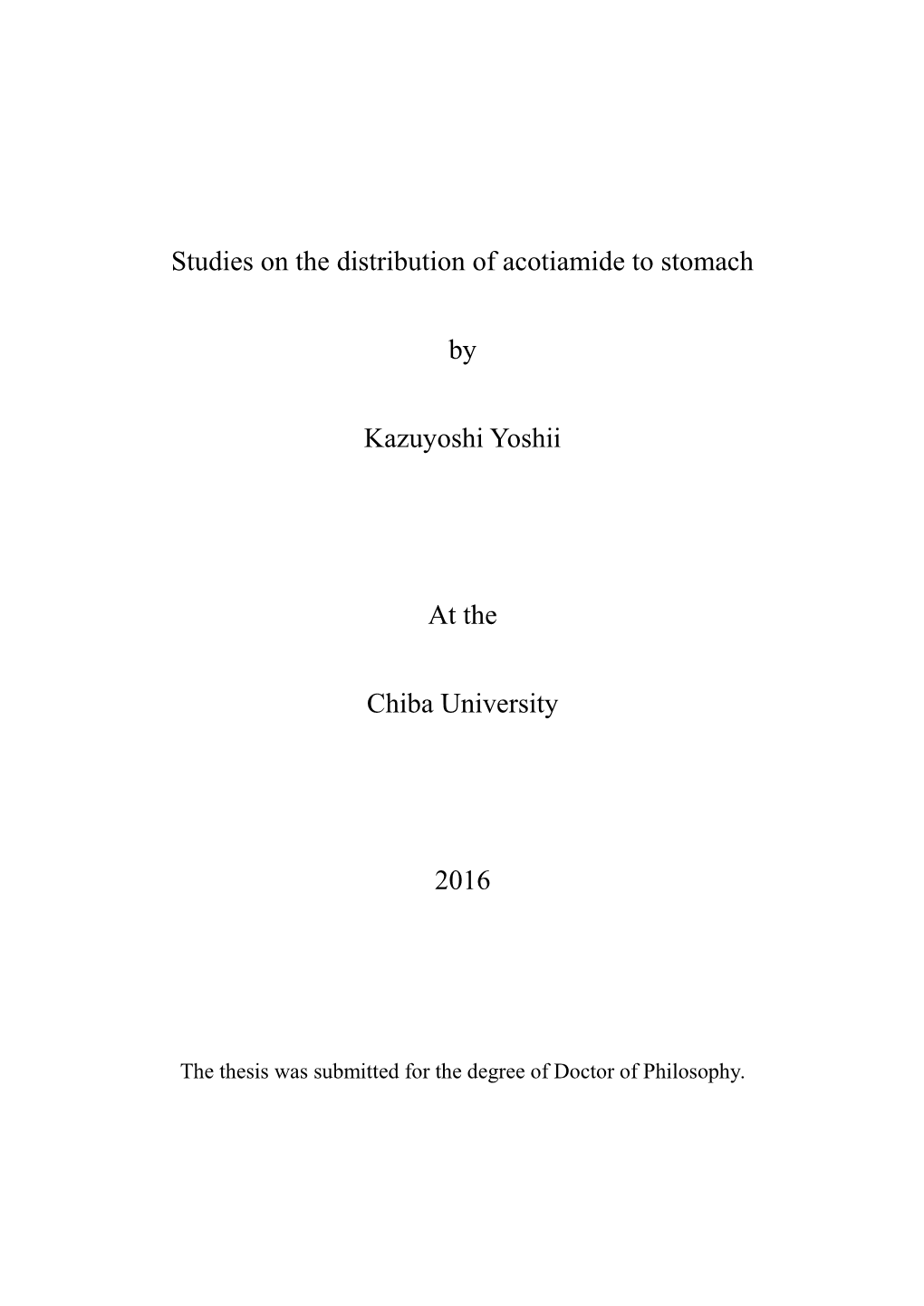 Studies on the Distribution of Acotiamide to Stomach By